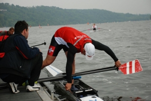 Damien Tollardo, rameur de Team Genève, durant la régate internationale en Allemagne