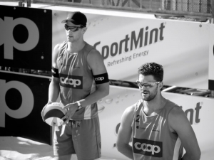 Sébastien Chevallier, beach-volleyeur de Team Genève, lors du Coop Beach Tour 2015 à Genève